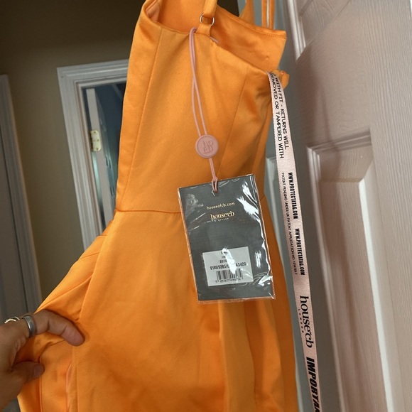 House of CB BIANCA (Tangerine) Satin Pleated Corset Midi Dress NWT - Picture 9 of 9